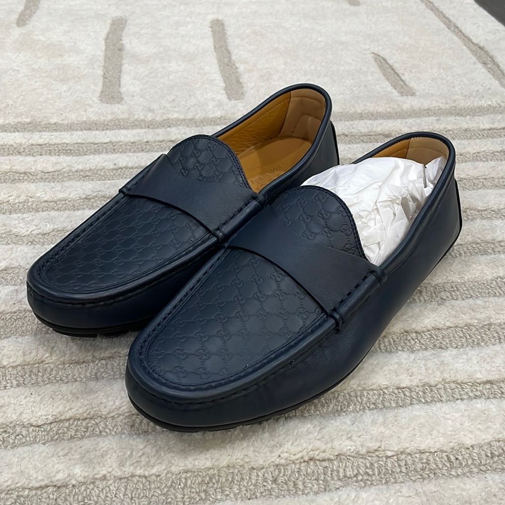 Brand New Gucci Monogram Embossed Driving Loafers 8 1/2
